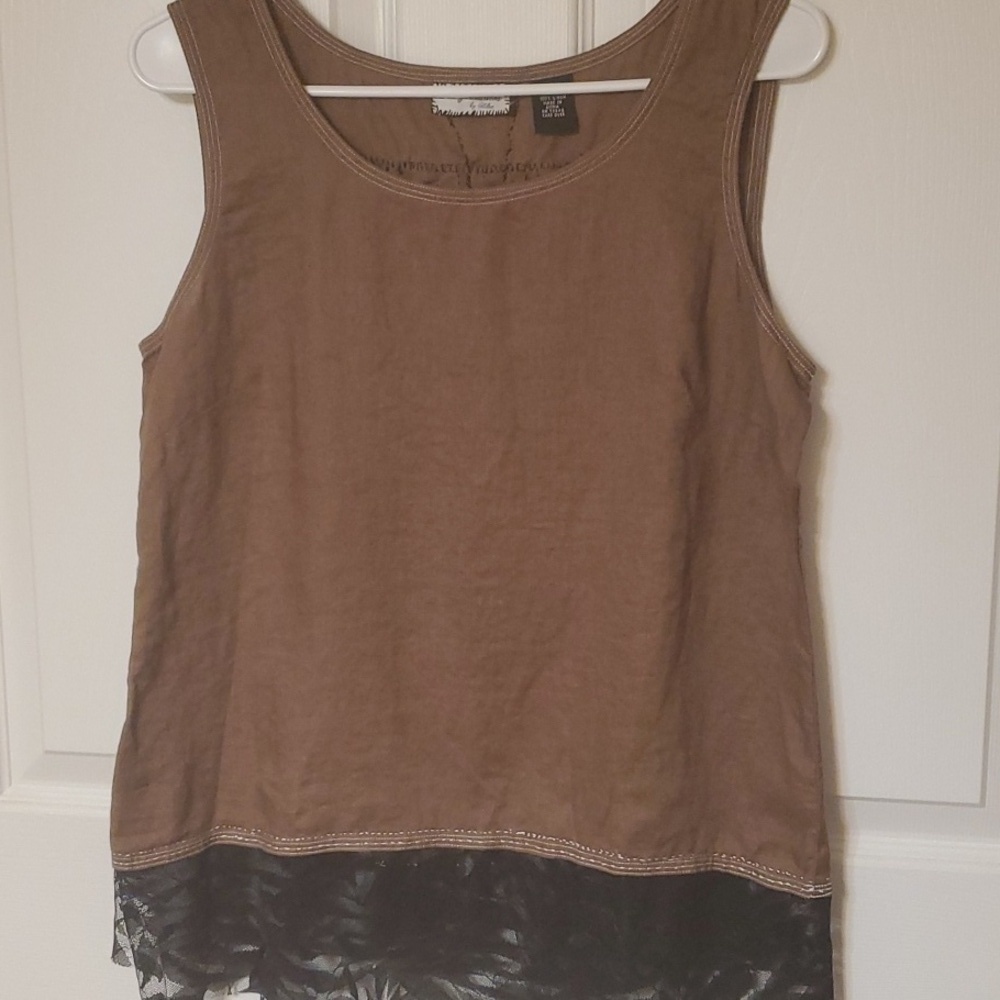 Transformations by Helen brown linen tank embellished w black lace size medium - Picture 4 of 9